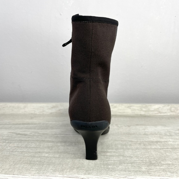 PRADA Donna brown microfiber pointed toe kitten heel ankle boots size 5.5 - Picture 5 of 16